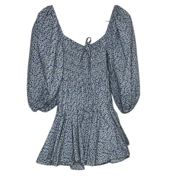 Mable Blue Floral Puffed Sleeve Ruffle Mini Dress Women Size S - Picture 1 of 4